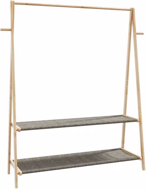 Kelvenix Bamboo Clothes Rack with Shelves and Dual Hook and Rail Matrix, Brown, W: 132 cm, D: 45.5 cm, H: 150.5 cm – 1