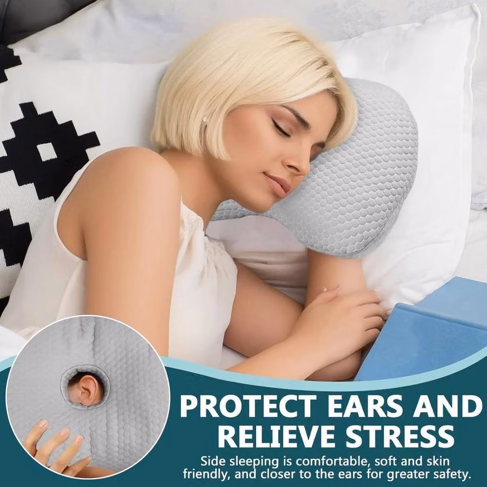 Kelvenix Adjustable Grey Pillow with Ear Hole and Removable Polyester Cover – 2