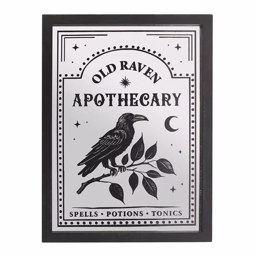 Uniqueful Old Raven Apothecary Mirrored Wall Art in Black, W: 33 cm, H: 45 cm, D: 0.2 cm – 3