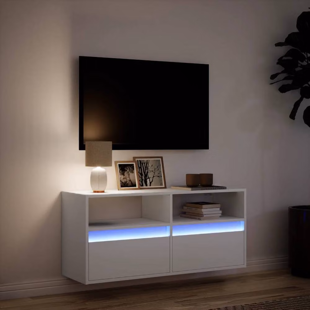 Berkfield Home TV Wall Cabinet with LED Lights in White, W/D/H: 100 x 31 x 45 cm – 3
