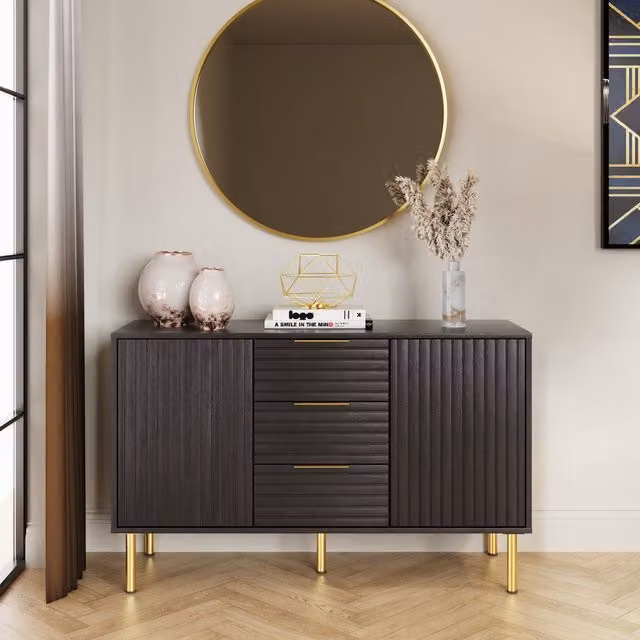 GFW Nervata Black and Gold Geometric Wood Sideboard