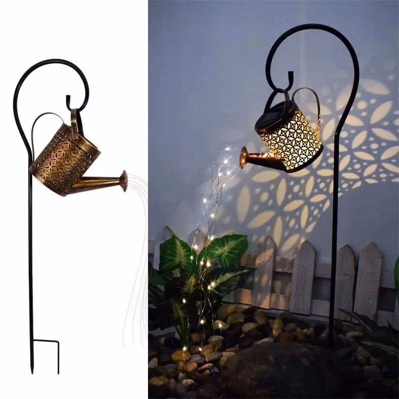 Leaper Solar Powered Watering Can Garden Light in Gold/Brass – 4