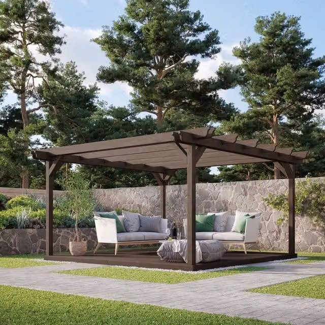 Rutland County Garden Furniture Ltd Double Garden Pergola and Decking Kit, W: 300 cm, D: 300 cm, H: 233 cm, Rustic Brown