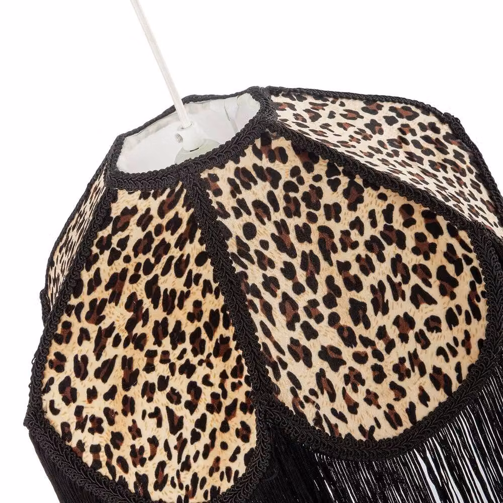 Happy Homewares Leopard Print Velvet Victorian Lamp Shade in Multicolour and Black with Tassels and Trims, Diameter: 36 cm – 3