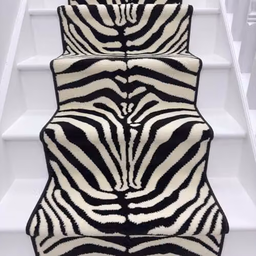 runrug Zebra Print Stair Runner, Black, W: 70 cm, L: 660 cm, Thickness: 0.9 cm – 6