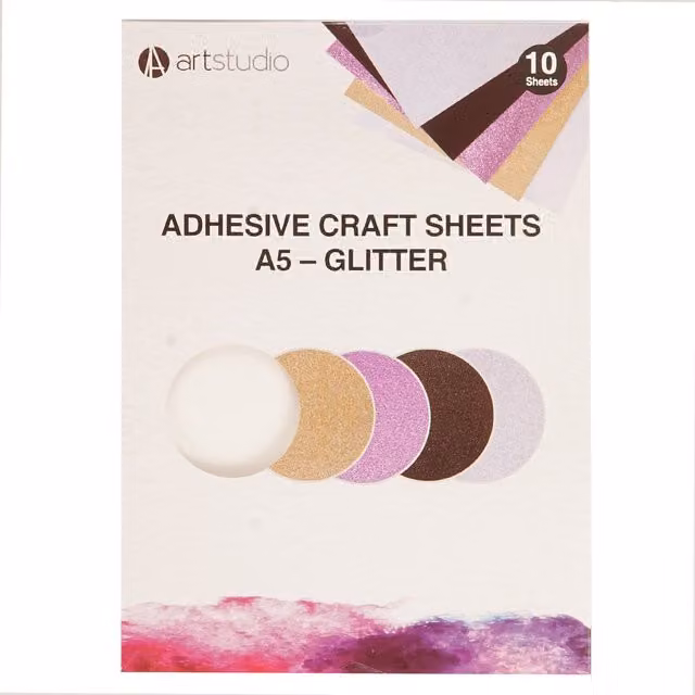 Artstudio Adhesive Glitter Craft Sheets in Multicolour, Gold, Silver, Pink, White and Brown