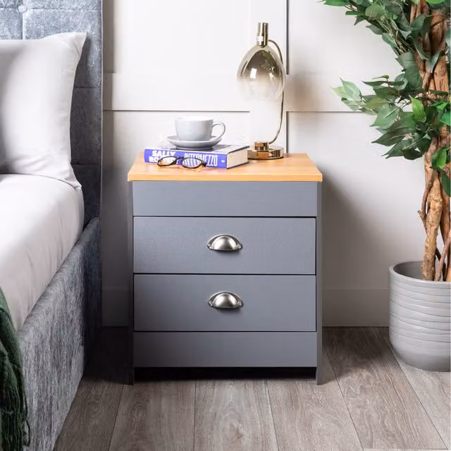 Home Treats Modern Wood and Metal Bedside Table in White or Grey