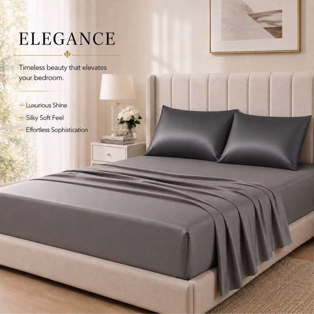Pamposh Set of 6 Luxury Mako Satin Silk Pillowcases in Grey – 6