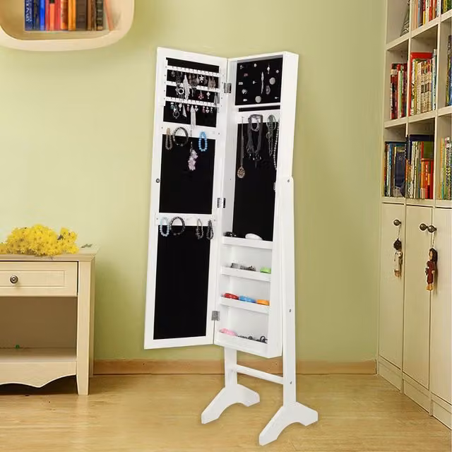 SONGMICS 2-in-1 Jewelry Cabinet and Freestanding Full-Length Mirror in White