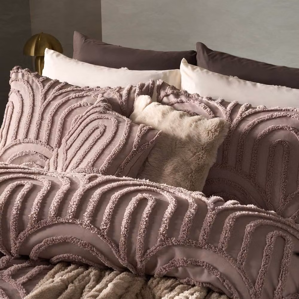OHS Tufted Arches Bedding Set in Dusty Pink, including Duvet Cover (180 x 200 cm) and Pillowcase – 2