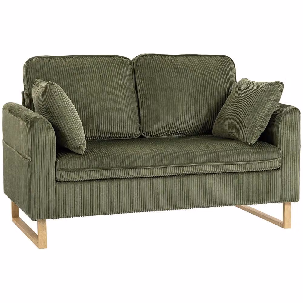 STILVORA 2 Seater Upholstered Sofa in Green with Pocket Spring Cushions and Scatter Cushions – 2