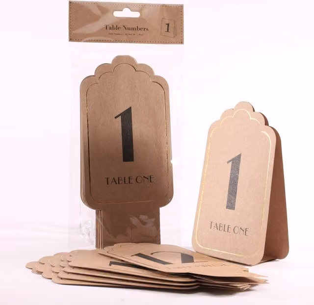 KDMD Pack of 72 Kraft Paper Table Numbers with Embossed Gold Detail in Brown and Gold