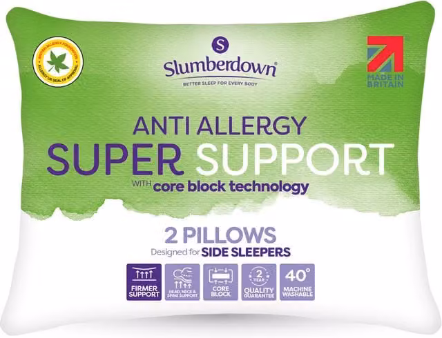 Slumberdowns Anti Allergy Super Support Firm Pillow, White, Pack of 2