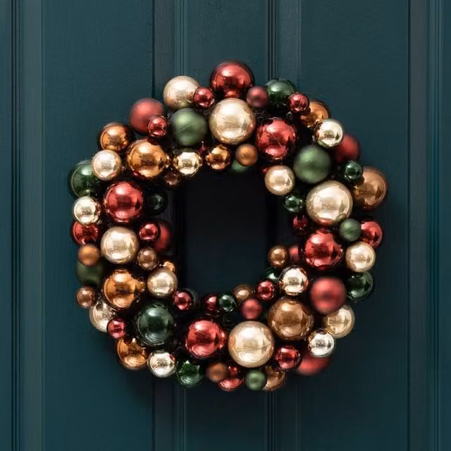 Scottish Everlastings Ltd Green and Bronze Christmas Bauble Wreath, Diameter: 41 cm