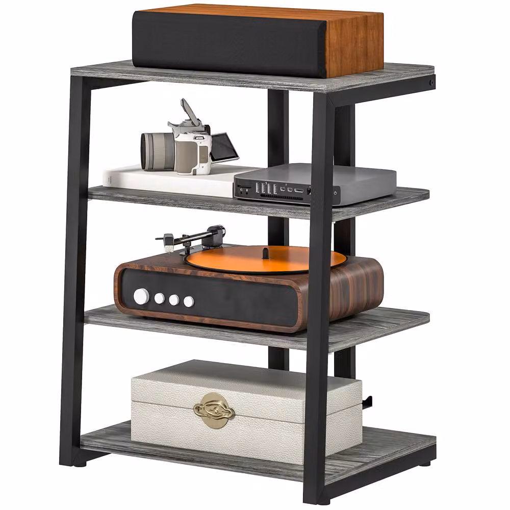 STILVORA 4 Tier HiFi Rack with Adjustable Shelves in Matt Grey – 5