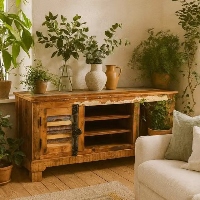 Wyld Haus Seattle Rustic Reclaimed Wood TV Cabinet in Brown – 1