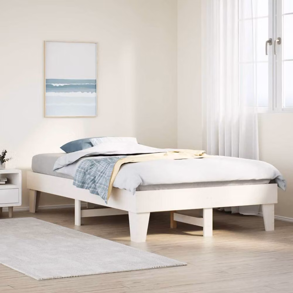Berkfield Home White Solid Wood Pine Bed Frame W/D/H: 135 x 190 x 36 cm – 2