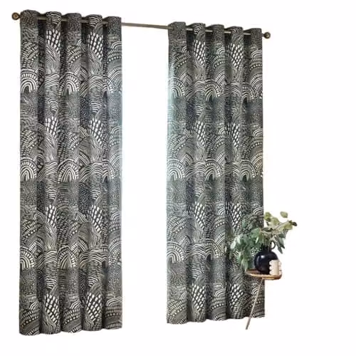 HOEM Nola Abstract Geometric Eyelet Curtains in Green, Width: 117 cm, Height: 182.88 cm – 1