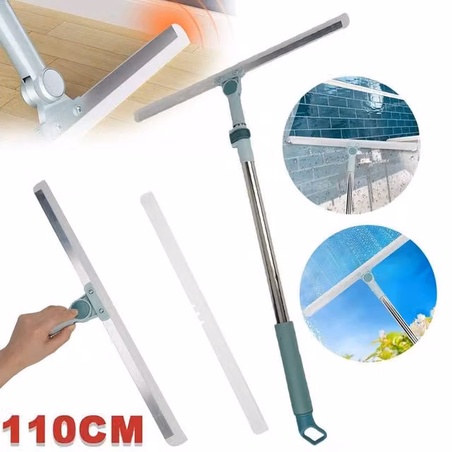 Kelvenix Green Floor Rubber Squeegee with Telescopic Handle and Scraper for Tile, Shower and Wet Room Cleaning – 1
