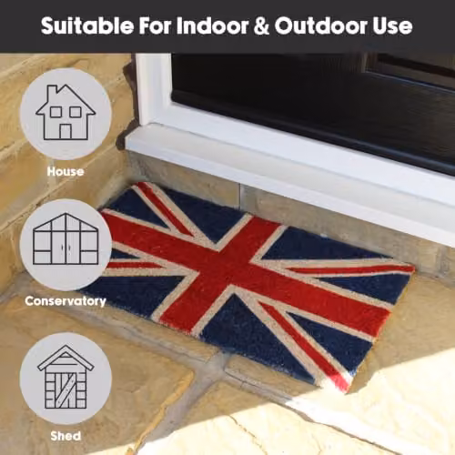 JVL Union Jack Graphic Coir Door Mat with PVC Backing, W: 70 cm, D: 40 cm – 4