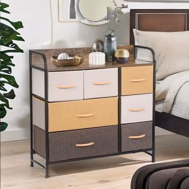 FURNOS 7 Fabric Drawer Bedroom Dresser in Yellow – 1