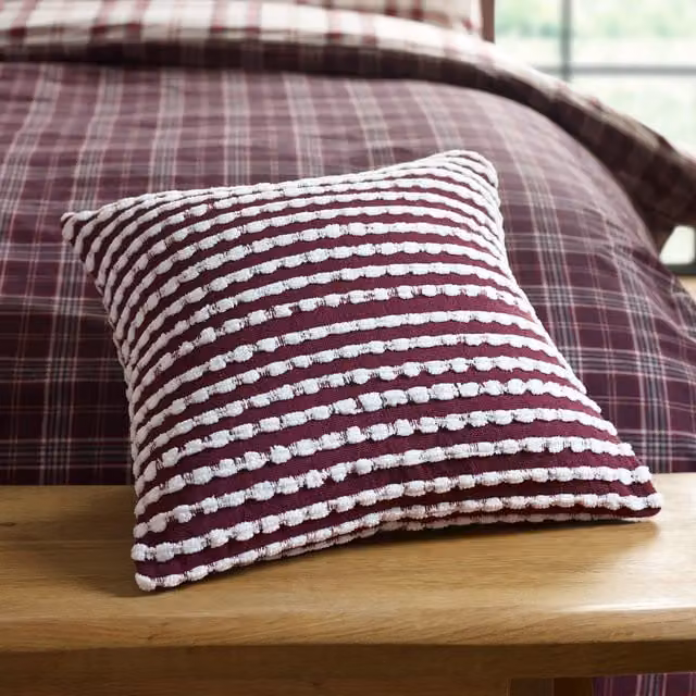 Catherine Lansfield Stab Stitch Plush Square Filled Cushion, Purple, W/D/H: 43 x 43 x 43 cm