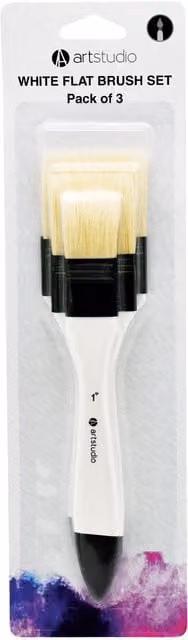 Art Studio Pack of Three White Flat Brushes for Professionals