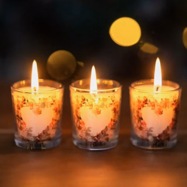 Marco Paul 3 Piece Spiced Apple Scented Votive Candle Set in Transparent Glass