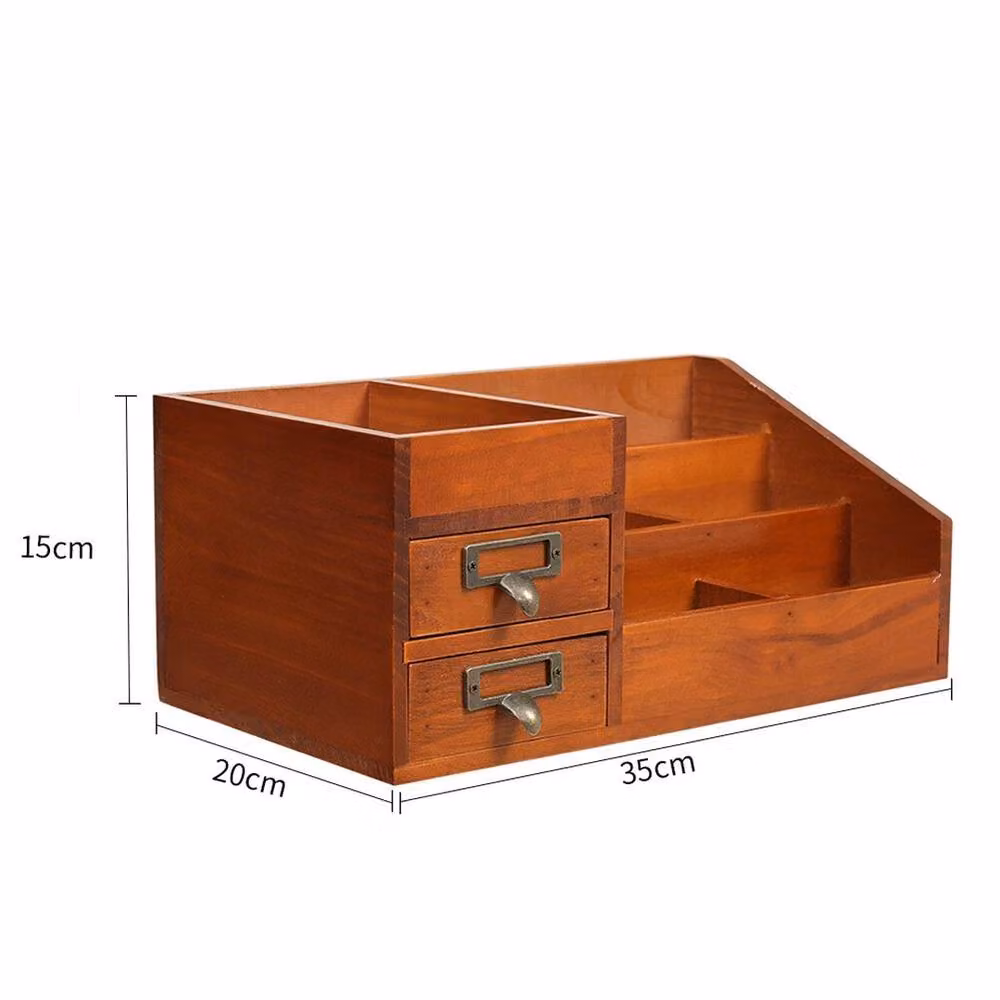 VOGREX Vintage Solid Wood Desktop Makeup Storage Box in Brown – 5