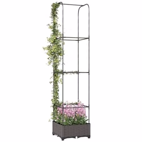 Outsunny Raised Garden Bed with Trellis Planter in Black, W/D/H: 40 x 40 x 179 cm – 1