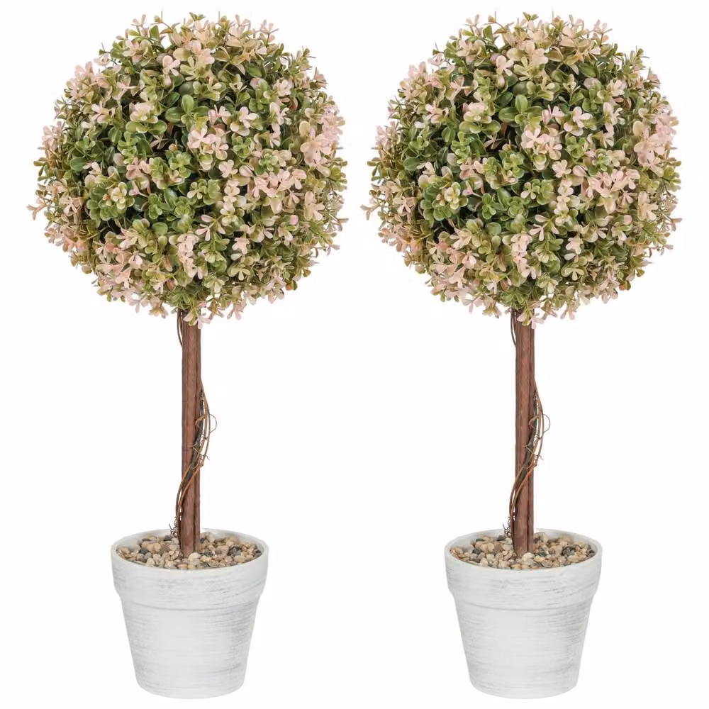 Wyld Haus Lovea Set of 2 Artificial Murraya Flower Plants in Metal Pots, White and Green, Height: 60 cm – 2