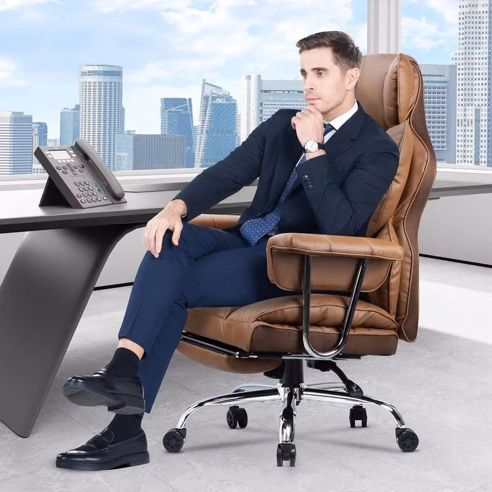 FORGEVIO Executive Office Chair in Brown PU Leather with Headrest and Armrests – 3