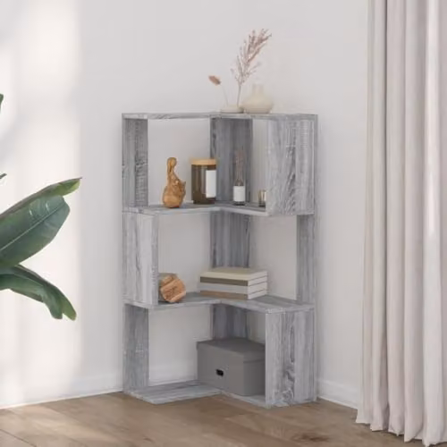 vidaXL 3-Tier Corner Bookcase in Grey, W/D/H: 50 x 50 x 102 cm – 2