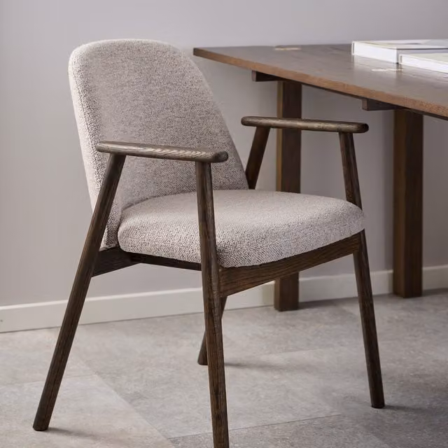 Furniture To Go Leo Pair of Scandinavian Dining Chairs in Beige Fabric with Wood Upholstered Frame