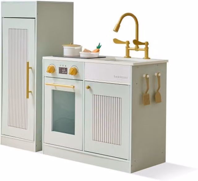 Teamson Kids Modern Wooden Play Kitchen with Fridge and Stove in Green, W/D/H: 76 x 30 x 30 cm