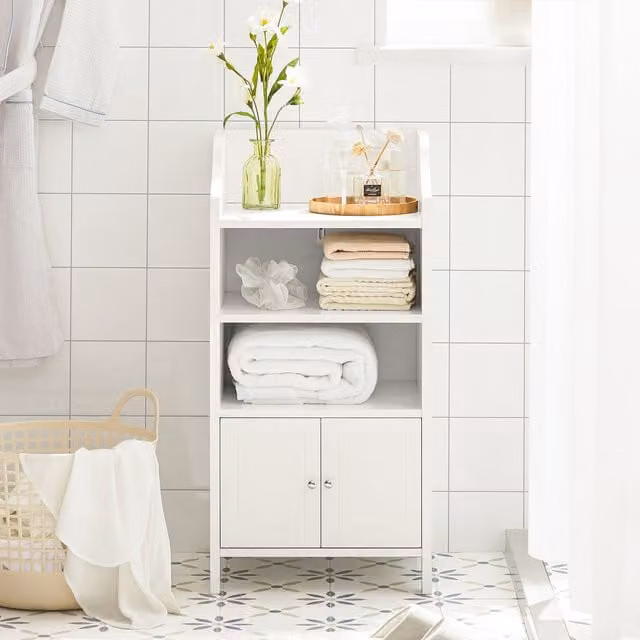 SoBuy Modern White Bathroom Storage Cabinet with 2 Hinged Doors and Internal Shelves