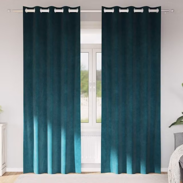 Berkfield Home Dark Green Velvet Blackout Curtains with Eyelets, 2 Pack, W: 140 cm, H: 225 cm – 1