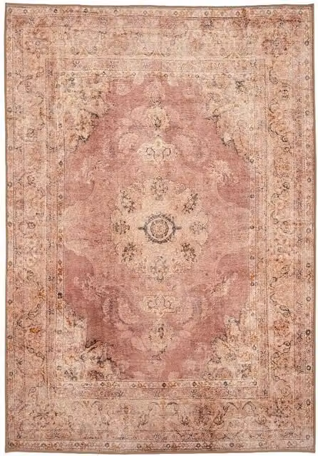 Kukoon Pink and Cream Vintage Floral Washable Rug, W/D: 240 x 330 cm