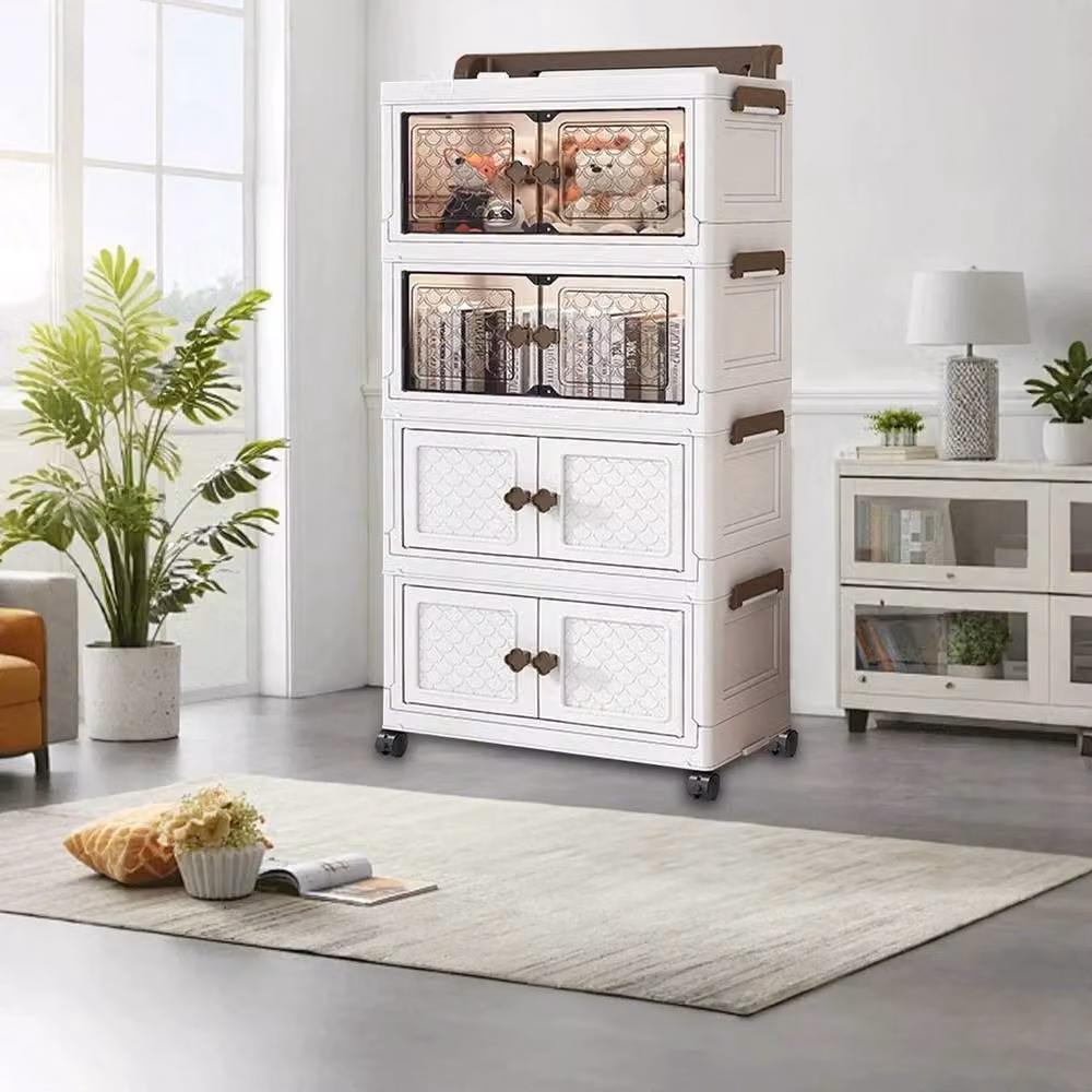 KORVIXA 5-Tier Stackable Foldable Closet Storage Box with Wheels in White – 2