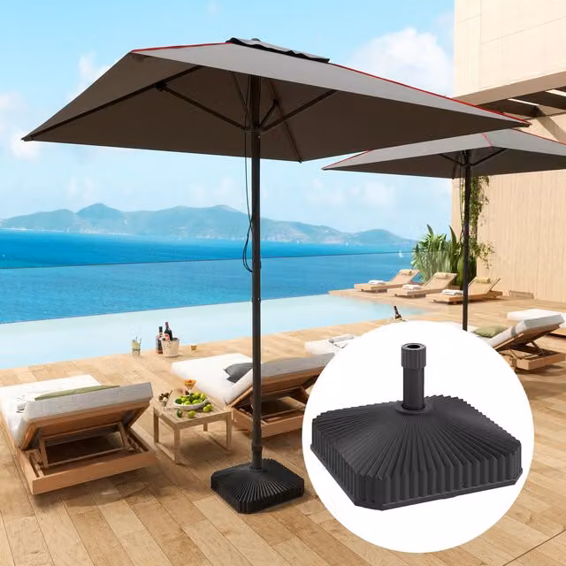 Outsunny Black Plastic Patio Parasol Base, Sand or Water Filled Freestanding Umbrella Stand