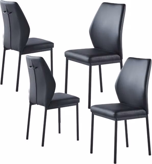 Modernique Set of 4 Modern Dining Chairs in Black Synthetic Leather with Metal Frame – 3