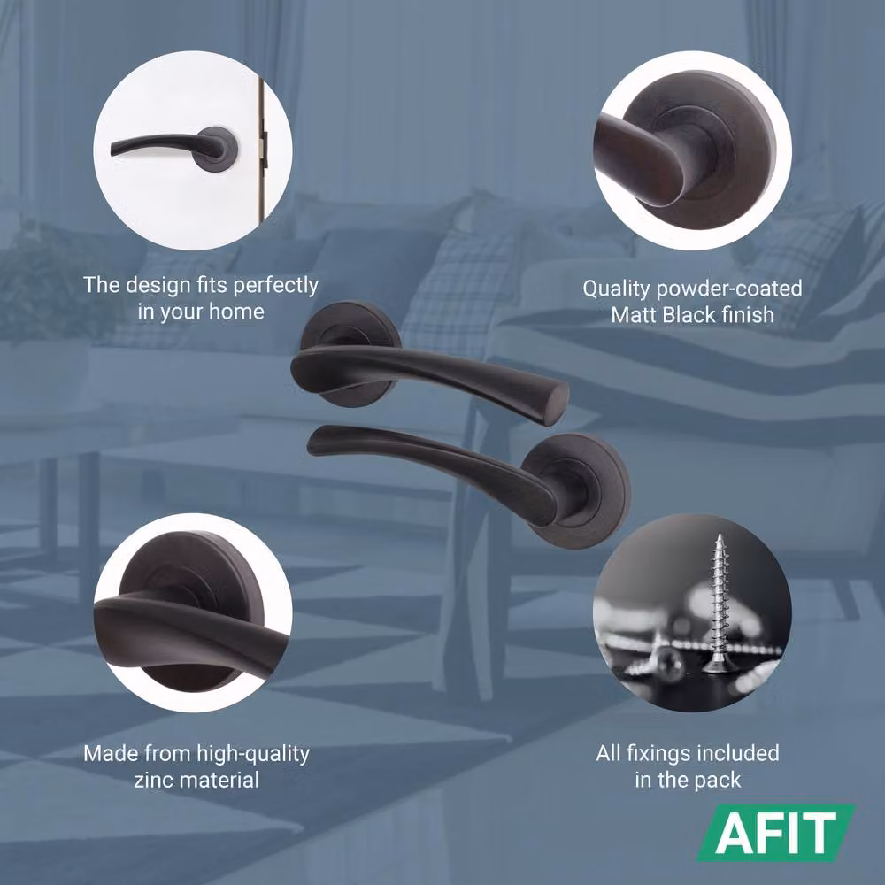 AFIT Novi Range Matt Black Internal Twist Door Handles, 3 Pairs, W/D/H: 15.0 x 15.0 x 15.0 cm – 4