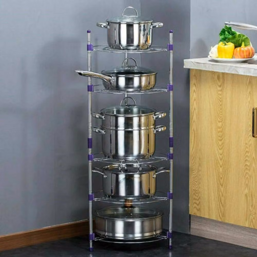 FORGEVIO 5 Tier Kitchen Pan Stand and Saucepan Pot Rack in Metallic Silver – 2