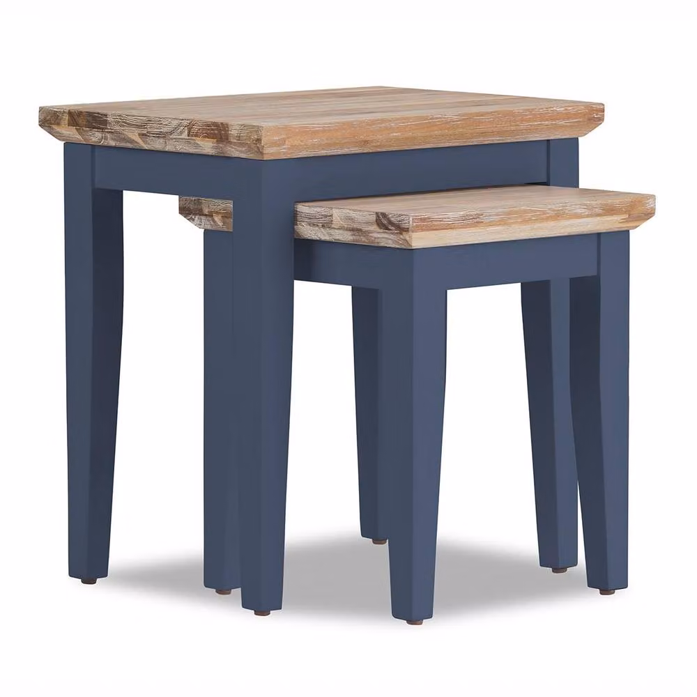 Statement Furniture Florence Nest of 2 Acacia Wood Side Tables in Navy Blue – 2