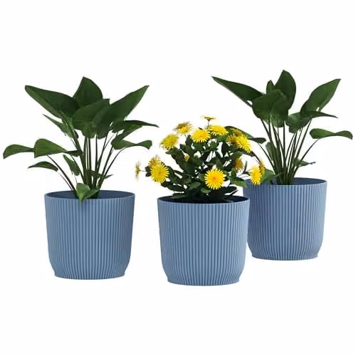 Outsunny Set of 3 Blue Plastic Round Plant Pots and Planters for Indoor or Outdoor Garden Use, Diameter: 22 cm – 1