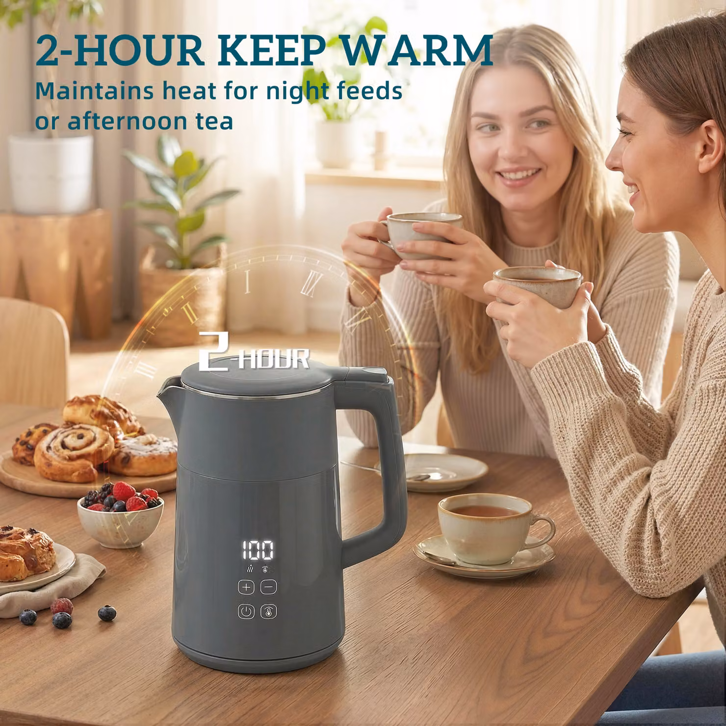 HOMCOM Electric Kettle, 1.7 l Fast Boil 3kW Water Kettle with UK Strix Thermostat, LED Display and Keep Warm Function, Grey – 4