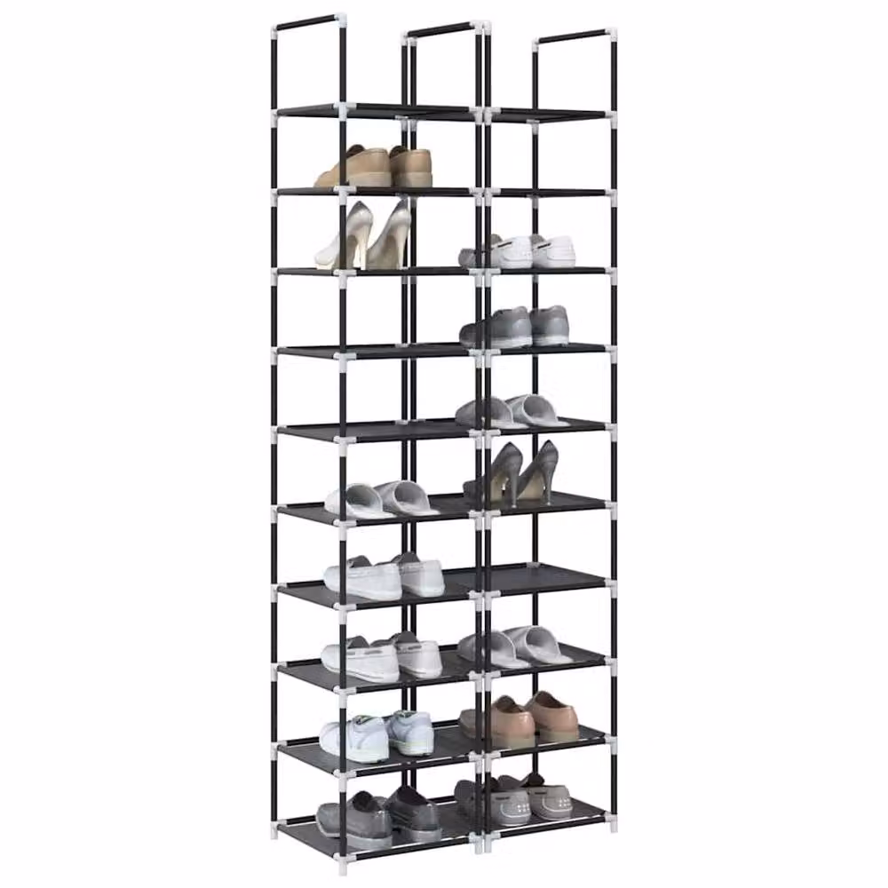 Berkfield Home 10-Tier Shoe Racks, 2 Pack, Black, W/D/H: 33 x 33 x 174 cm – 2