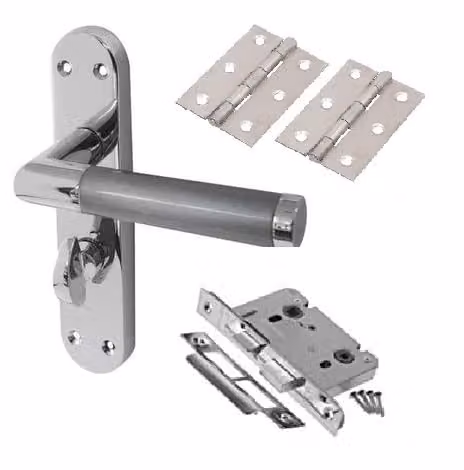 Golden Grace Bathroom Lever Door Handle Set in Polished Chrome and Silver