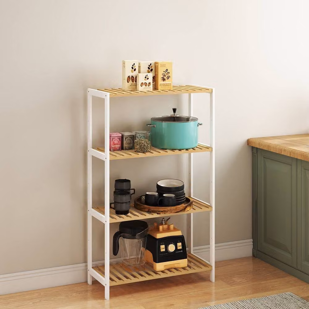 Levede 4-Tier Bamboo Storage Shelf with Metal Frame in White – 2