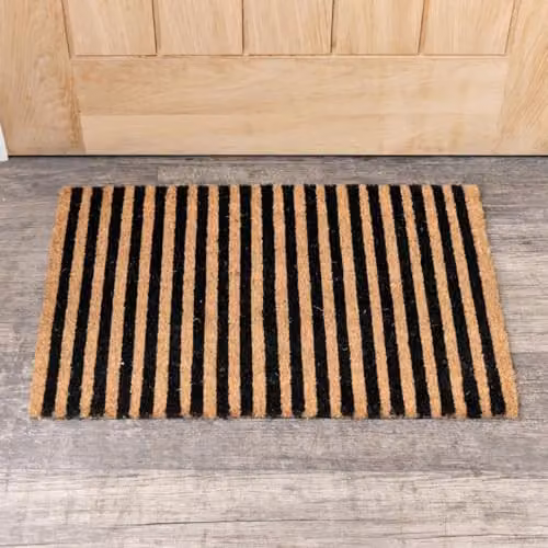 Melody Maison Black Striped Print Coir and Rubber Non-Slip Door Mat, W: 60 cm, D: 40 cm – 1